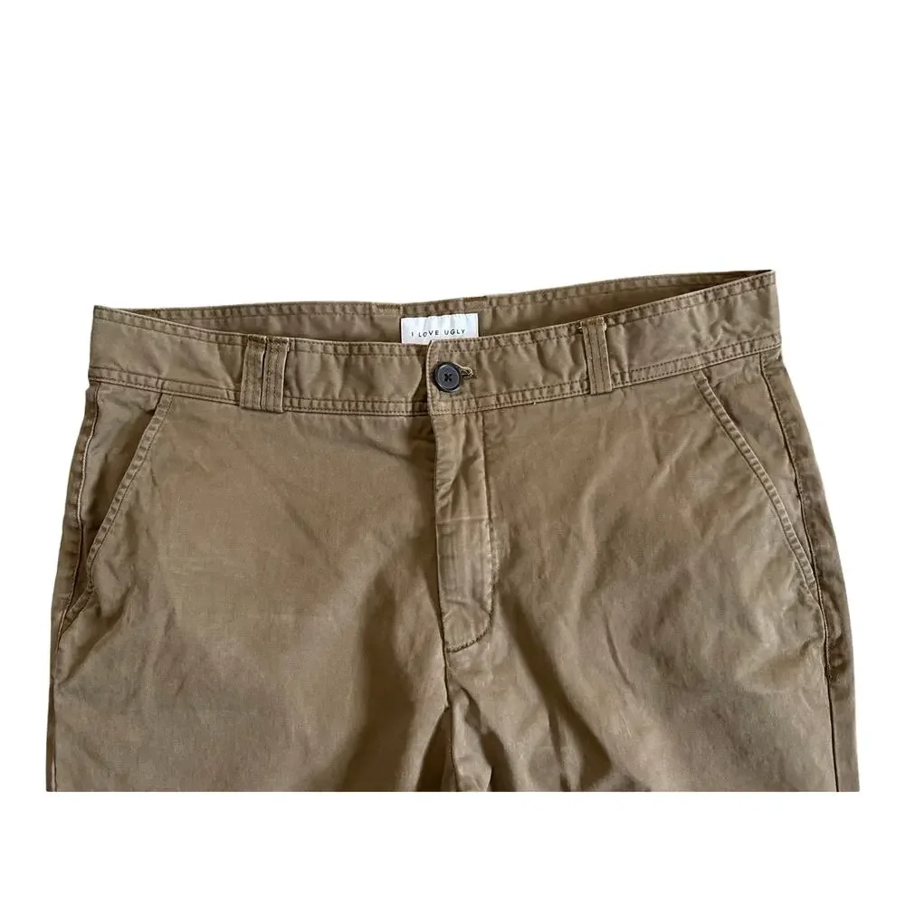 I Love Ugly Japanese Cropped Silm Kobe Pants Brown Cotton Size XL X-Large